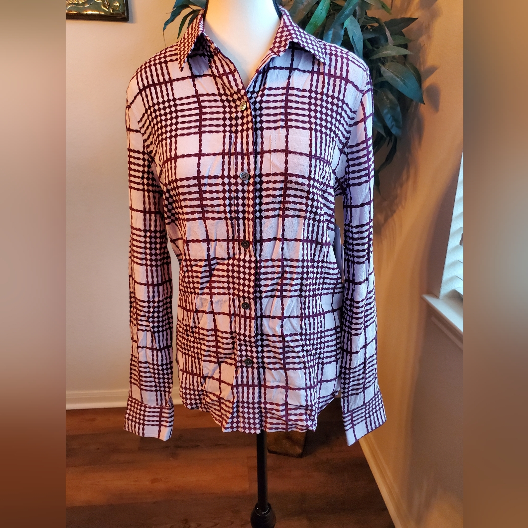 Equipment Women Brett Button-Up Shirt Crepe Diamond Motif Xs Nwt